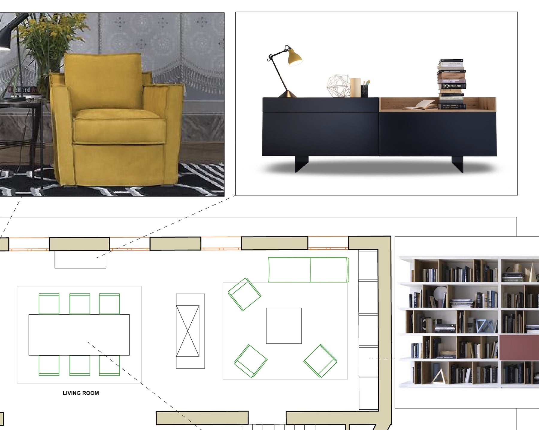 progetto arredamento living room
